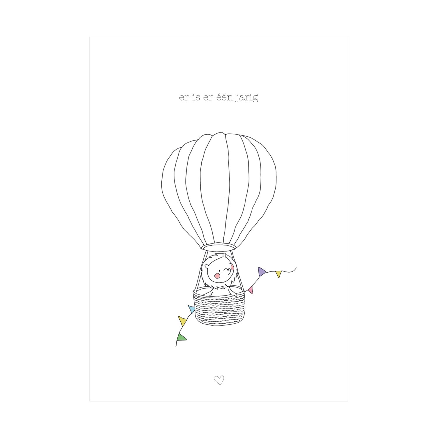 Wenskaart Luchtballon - verjaardagskaart voor kinderen - Letters & Lijnen