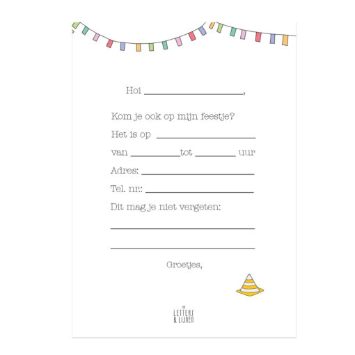 Achterkant uitnodiging kinderfeestje