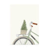 Kerstkaart van Letters en Lijnen met een illustratie van een fiets met een kerstboompje voorop